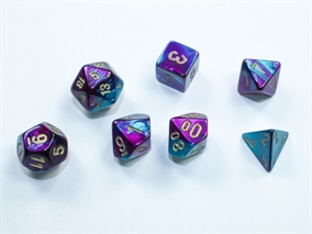 Mini Gemini Purple Teal and Gold Dice Set - RPG Dice set - Chessex